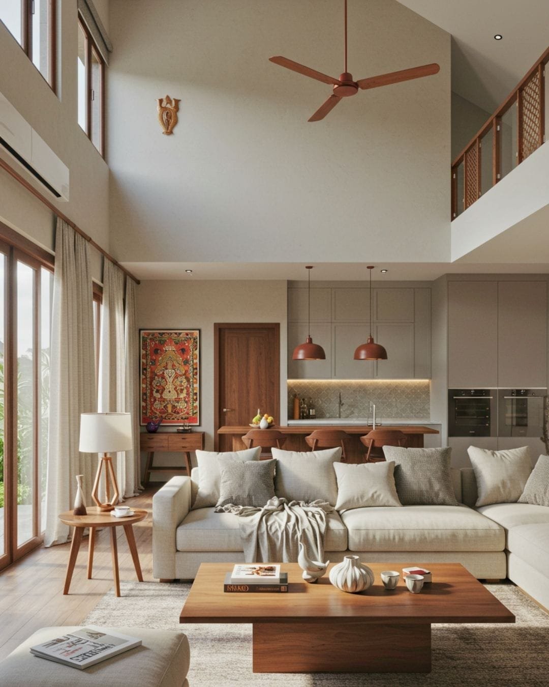 Modern Indian Minimalism: 2025 Interior Design Trend 8 A beautifully designed Modern Indian Minimalist home, showcasing a harmonious blend of clean lines and cultural elements
