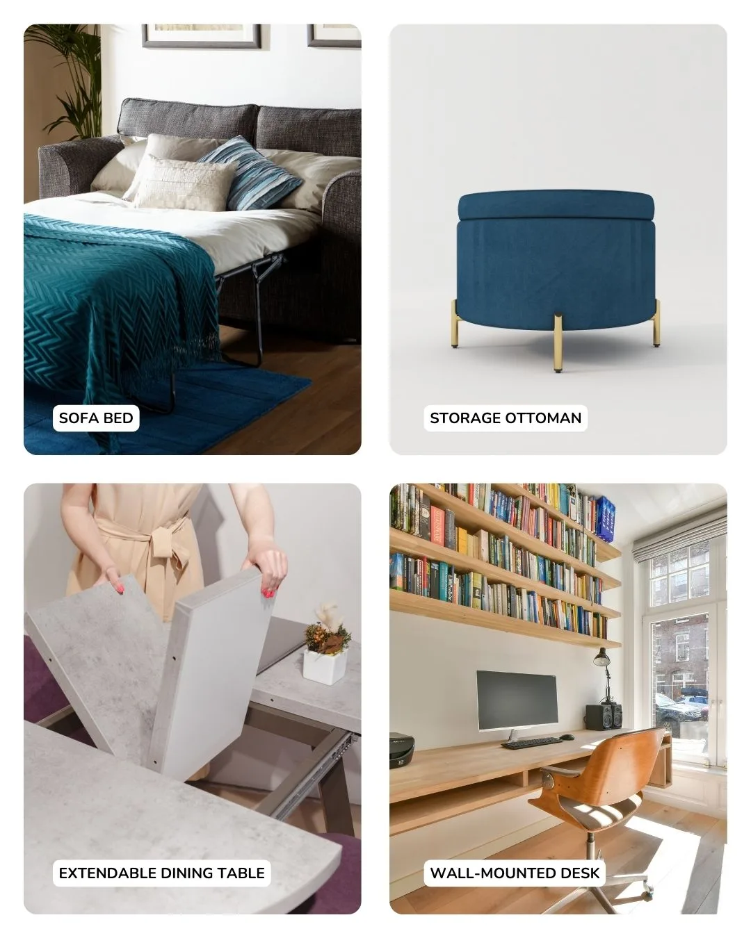 Multifunctional Spaces in Indian Homes 2025 3 A collage showcasing various elements of multifunctional design
