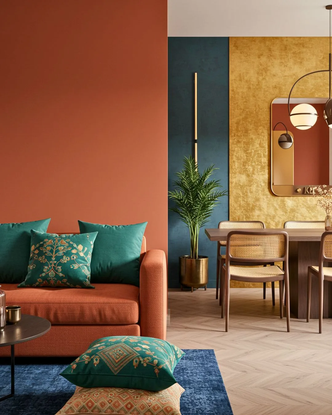 Multifunctional Spaces in Indian Homes 2025 8 A room with different colors and textures used to define different zones