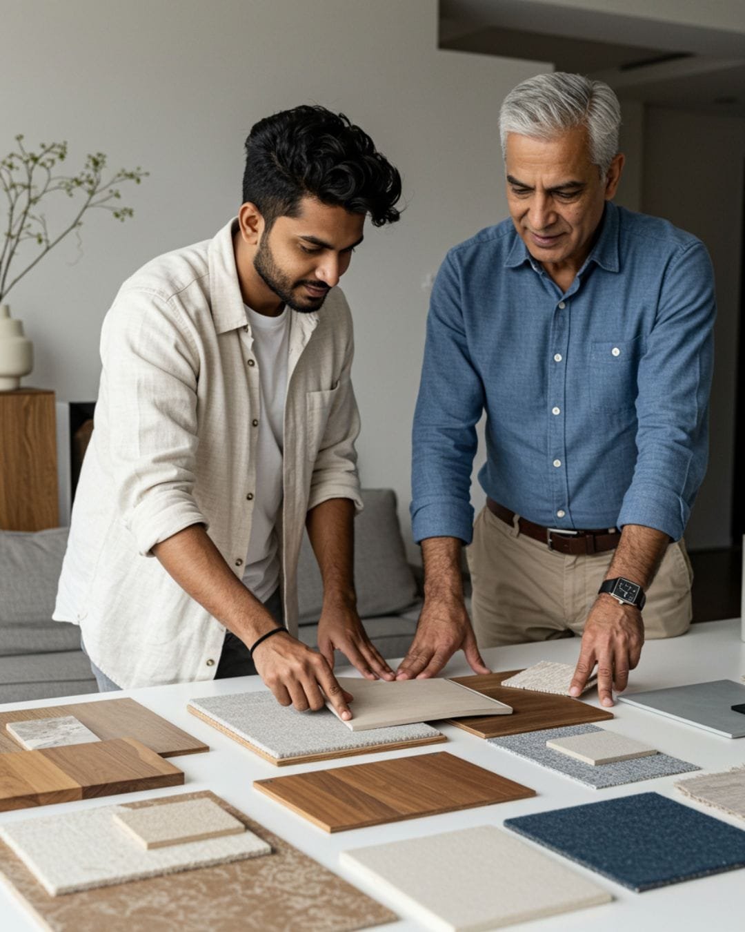 Sustainable Materials for Indian Homes: 2025 Design Trends 9 Designer discussing sustainable materials with homeowner