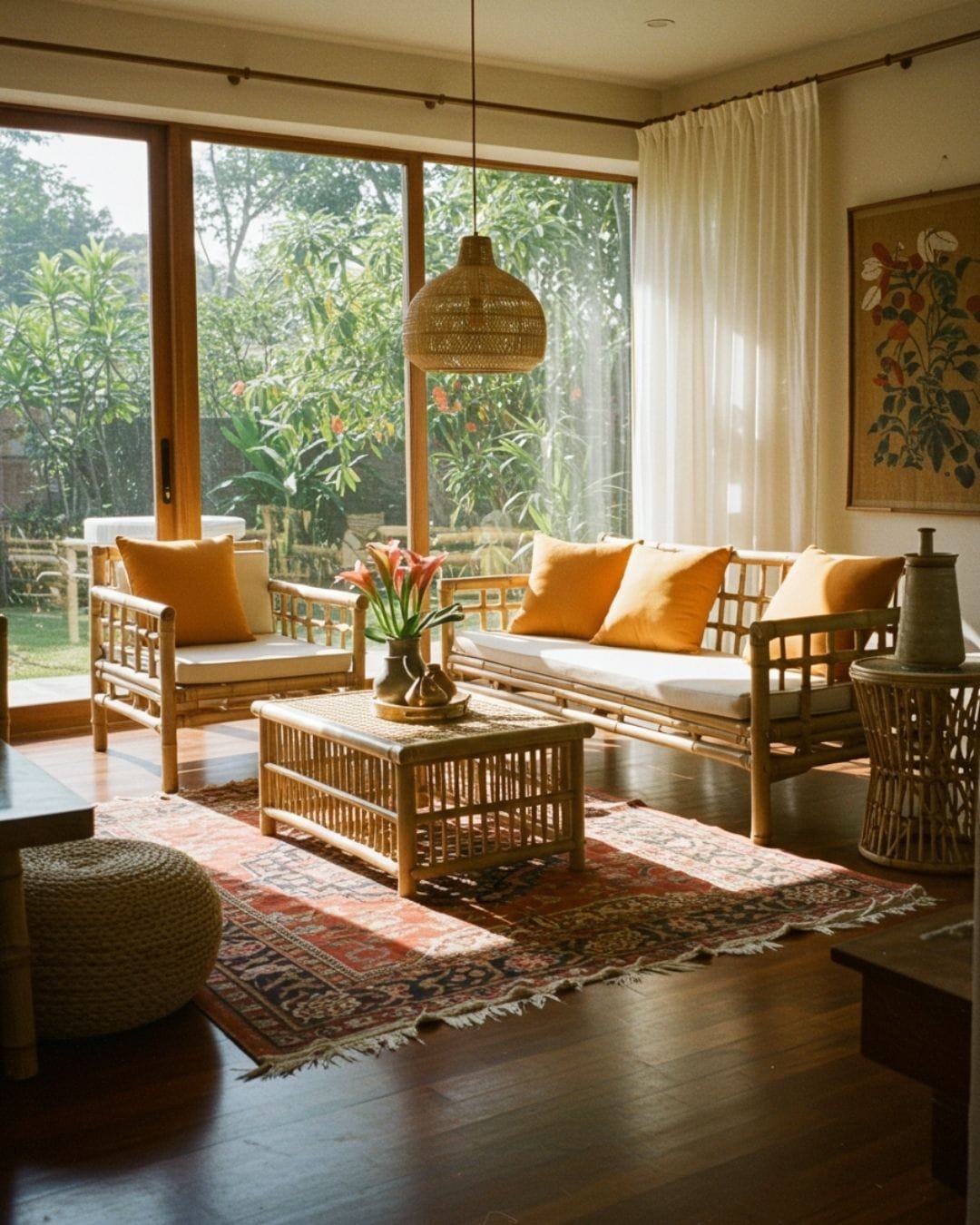 Sustainable Materials for Indian Homes: 2025 Design Trends 2 Modern Indian living room with sustainable materials